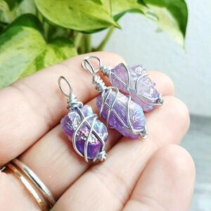 Small Aura Amethyst Crystal Pendant Charm, Jewelry Making DIY, 1 PC